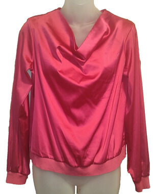 Calligraphe Women’s Pink Long Sleeve Satin Bomber Style V Neck Top Size S BG28